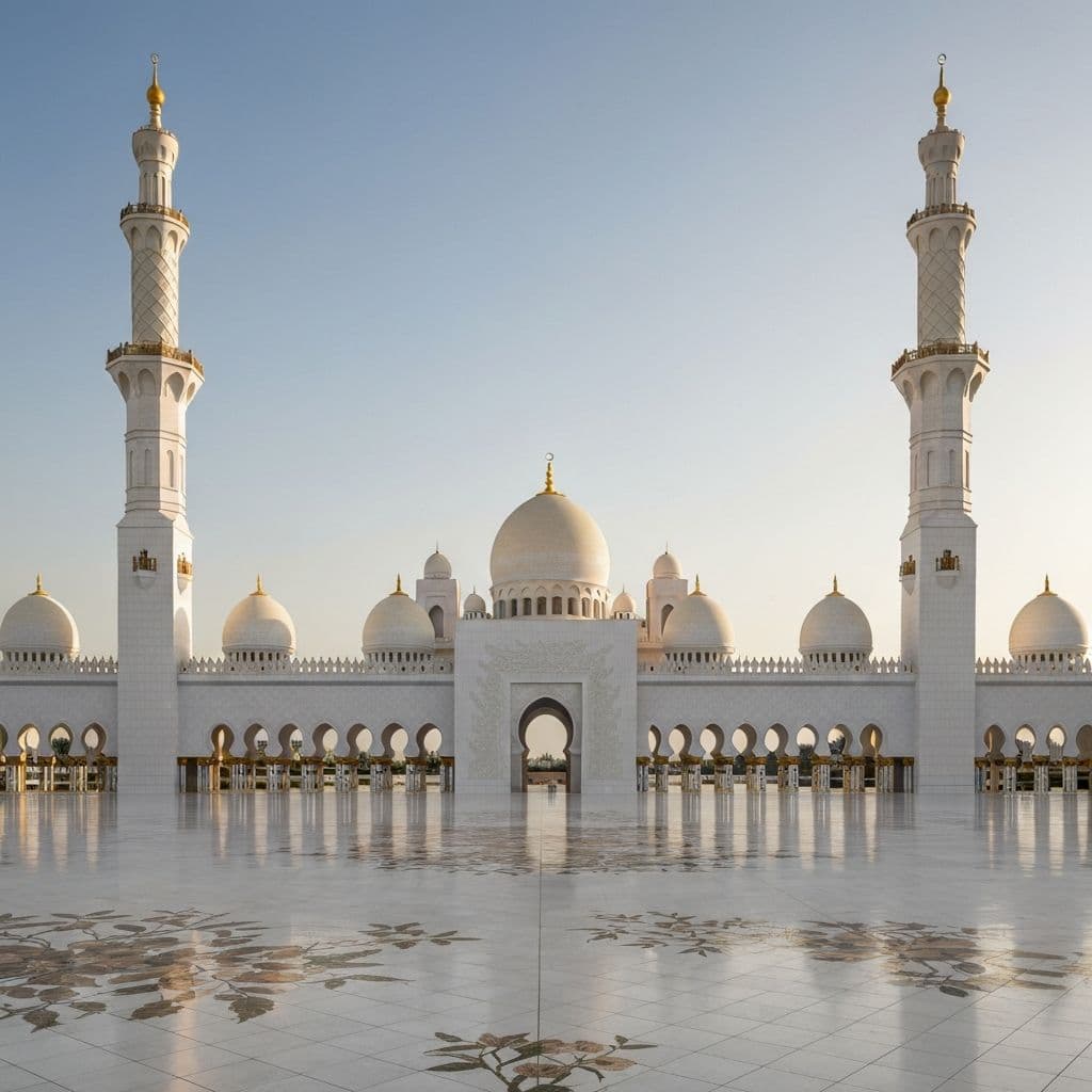 Sheikh Zayed Grand Mosque in Abu Dhabi at sunset