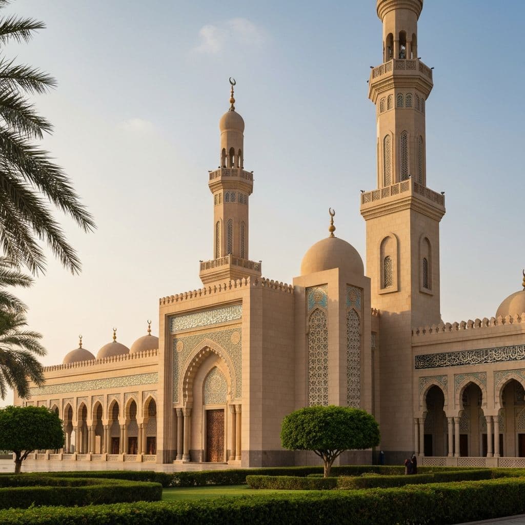 Traditional Gulf architecture with modern mosque